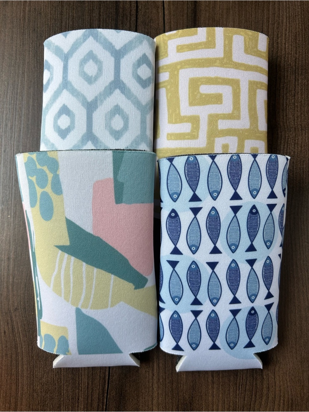 Assorted Slim Can Coolers - Coastal & Geometric Prints